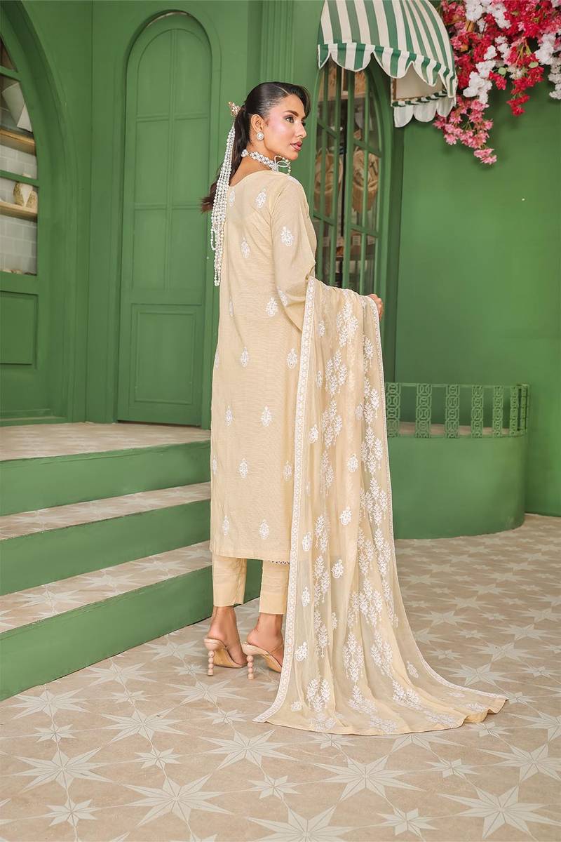 Vanilla Unstitched Dyed Embroidered Doriya Lawn With Exclusive Embroidered Bamber Chiffon Duppata
