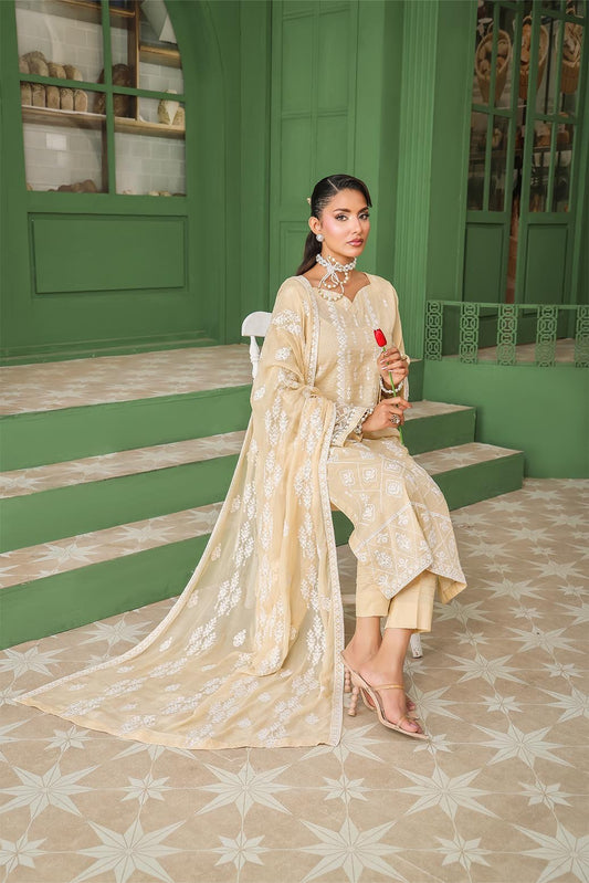 Vanilla Unstitched Dyed Embroidered Doriya Lawn With Exclusive Embroidered Bamber Chiffon Duppata