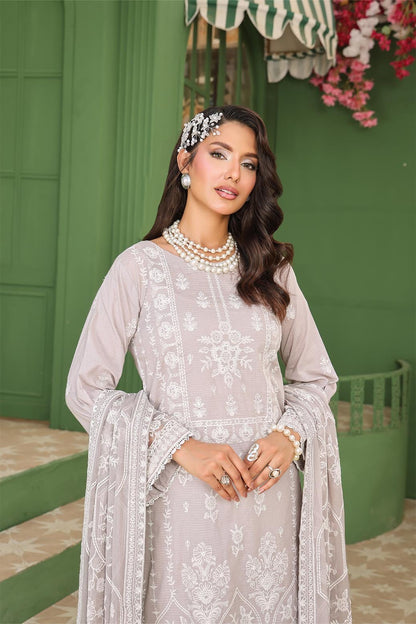 Vanilla Unstitched Dyed Embroidered Doriya Lawn With Exclusive Embroidered Bamber Chiffon Duppata