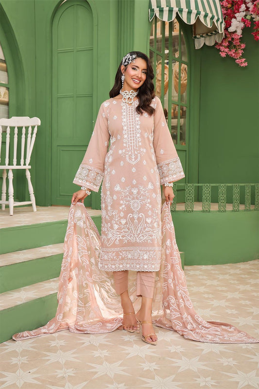 Vanilla Unstitched Dyed Embroidered Doriya Lawn With Exclusive Embroidered Bamber Chiffon Duppata