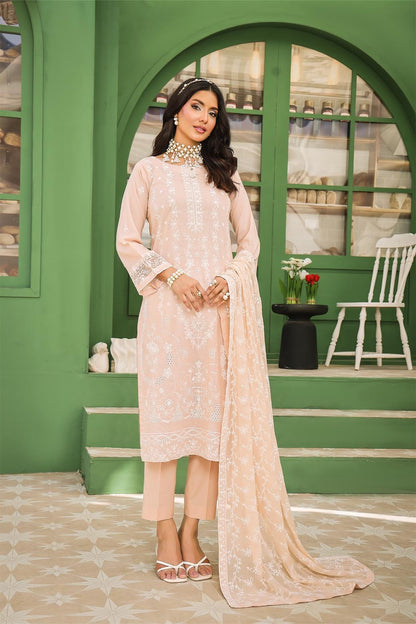 Vanilla Unstitched Dyed Embroidered Doriya Lawn With Exclusive Embroidered Bamber Chiffon Duppata